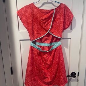 Roxy vibrant orange/peach patterned and teal open back cutout dress XL